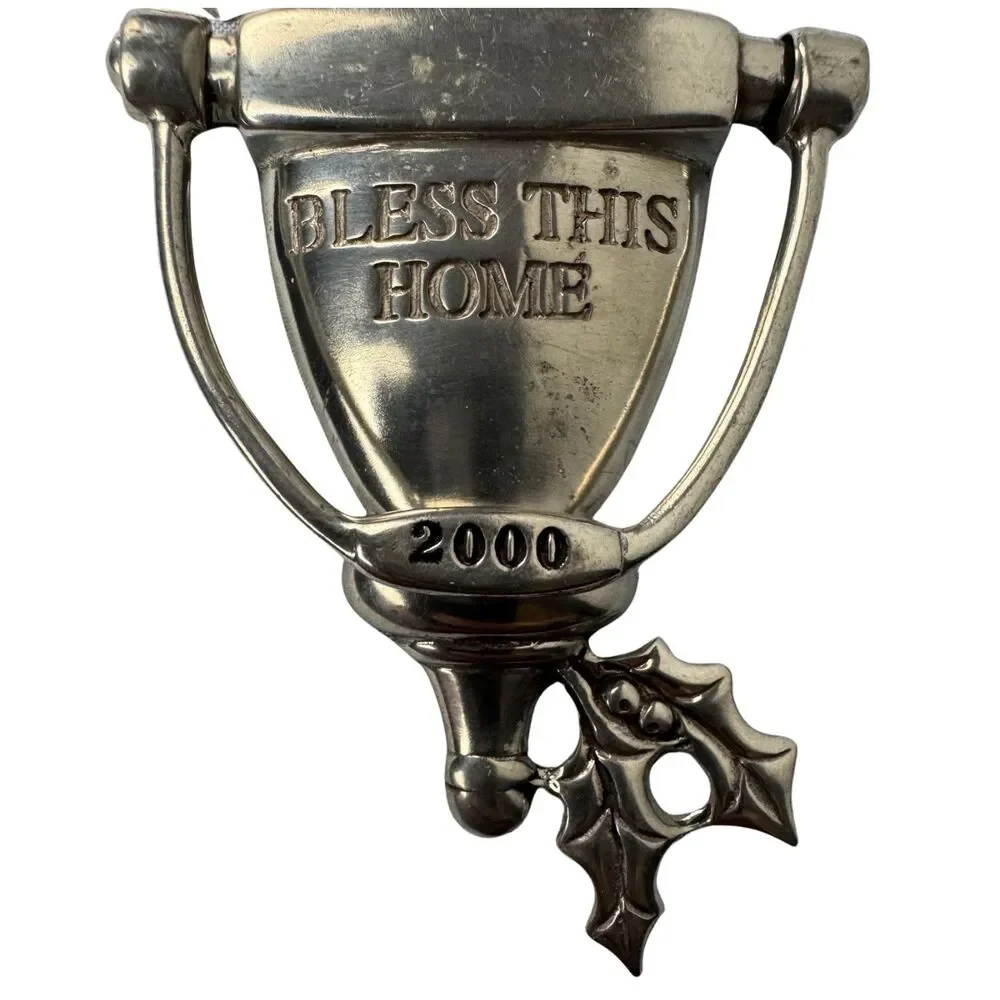 Lenox Kirk Stieff Pewter Bless This Home Doorknocker Christmas Ornament 2000 Vtg